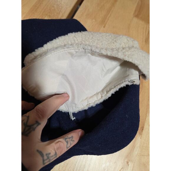 Old navy blue recycled wool blend contrast collar and cuff winter pea coat Med - Picture 10 of 10